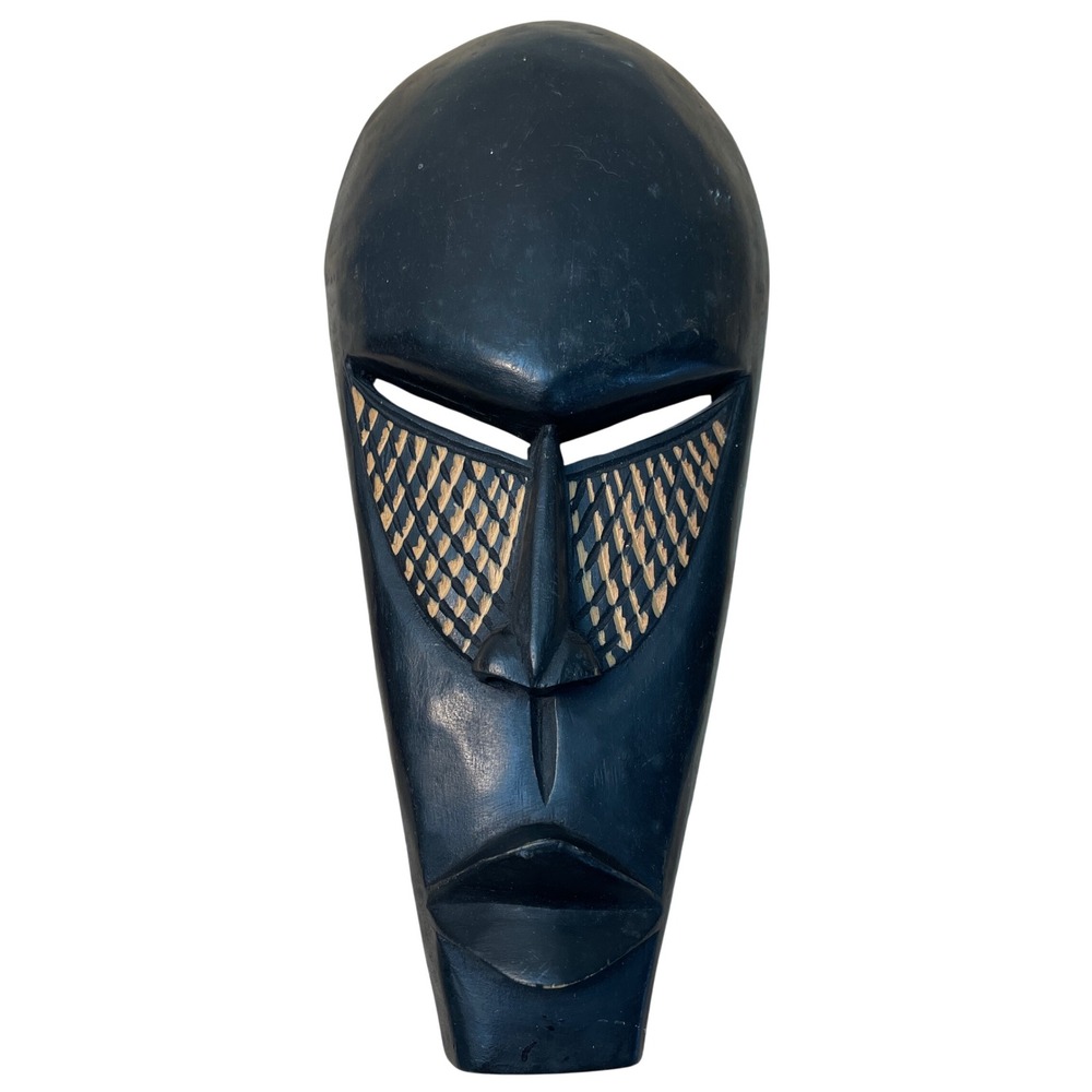 Hand Carved African Wood Mask Ghana‎ Black Geometric Tribal Wall Art